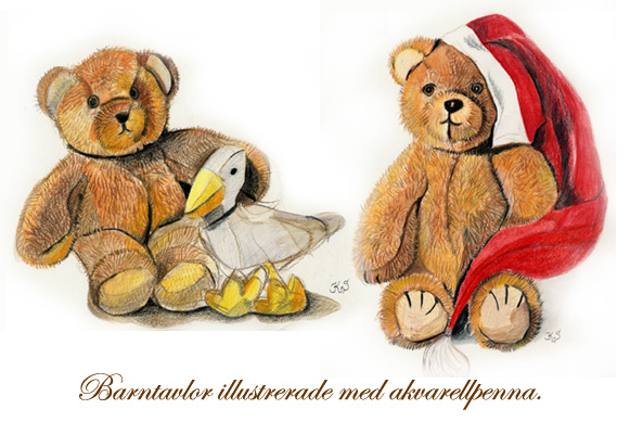 Illustrationer gjorda med akvarellpenna.