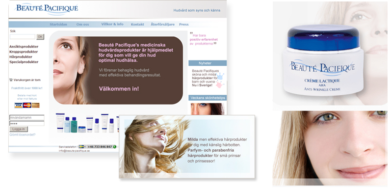 Grafisk form av Beauté Pacifiques webshop